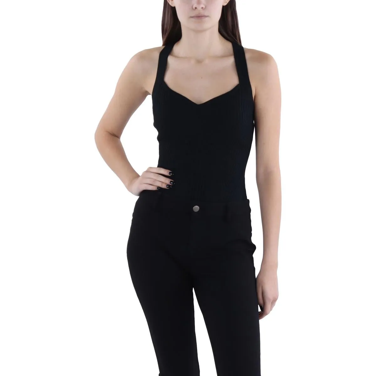 Womens Ribbed Knit Thong Bodysuit