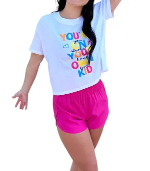 You're On Your Own Kid Cropped Tee In White