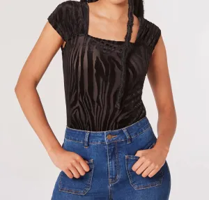 Zebra Burnout Bodysuit In Black